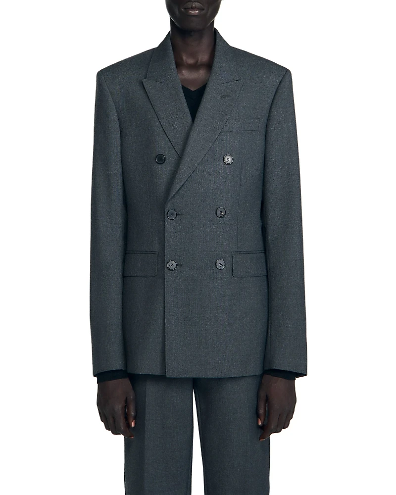 Sandro Double Breasted Classic Fit Suit Jacket