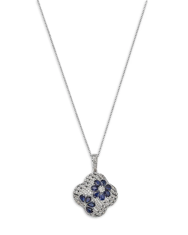 Bloomingdale's Fine Collection Sapphire & Diamond Clover Pendant Necklace