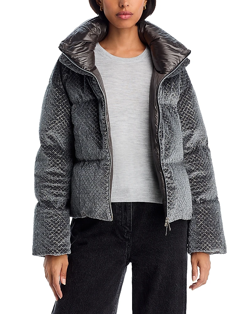 Herno Sequin Velvet Short Puffer Coat