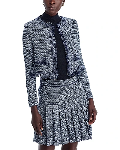 Misook x Lani Lynn Fringe Trim Tweed Knit Cropped Jacket