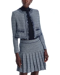 Misook x Lani Lynn Fringe Trim Tweed Knit Cropped Jacket