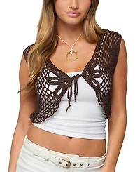 Edikted Kelcie Tie Front Crochet Shrug