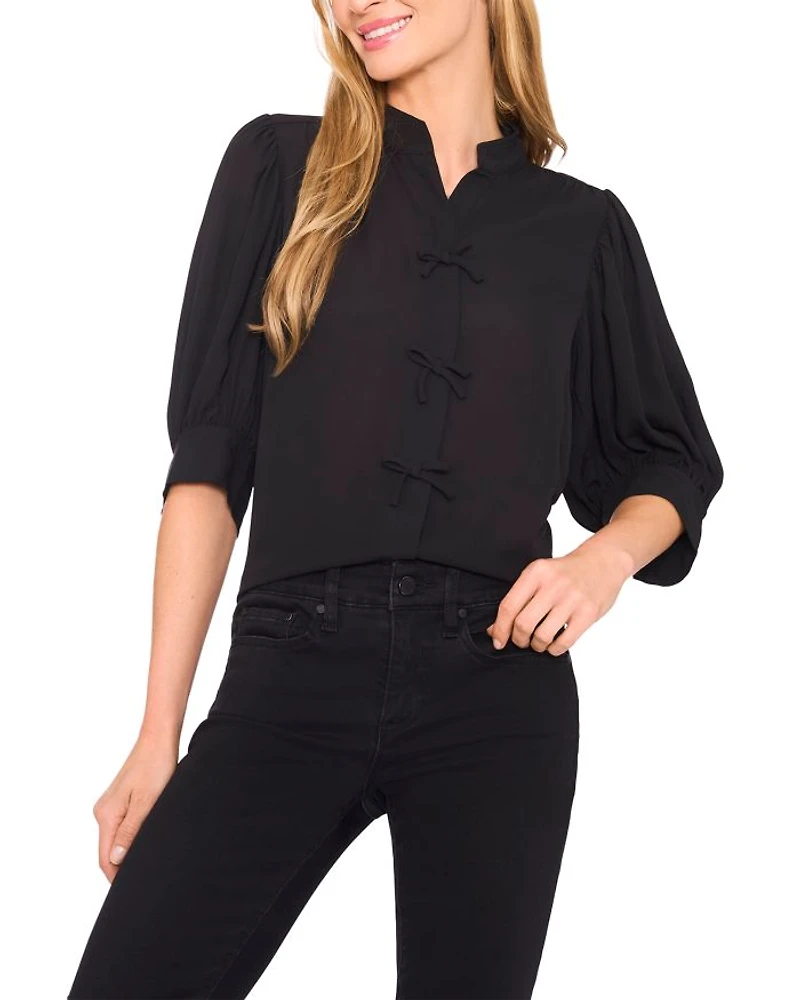 Puff Sleeve Bow Placket Blouse