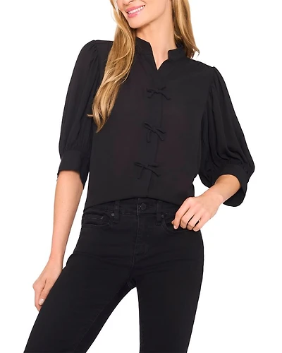 Puff Sleeve Bow Placket Blouse