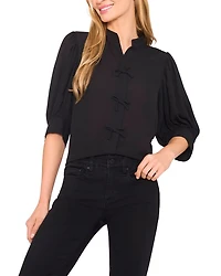 Puff Sleeve Bow Placket Blouse