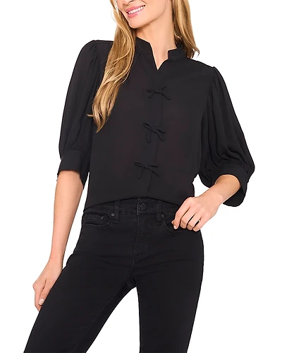CeCe Puff Sleeve Bow Placket Blouse