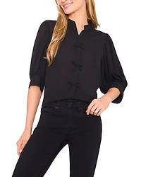 CeCe Puff Sleeve Bow Placket Blouse