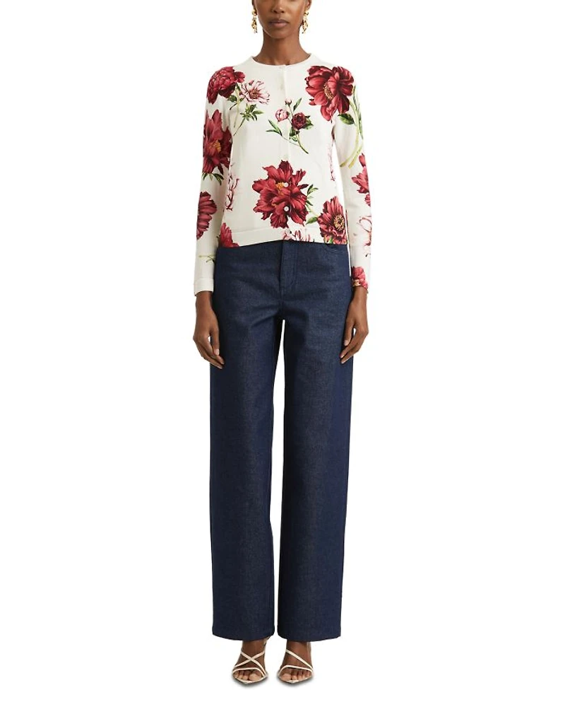 Long Sleeve Peony Print Cardigan Sweater