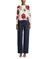 Long Sleeve Peony Print Cardigan Sweater