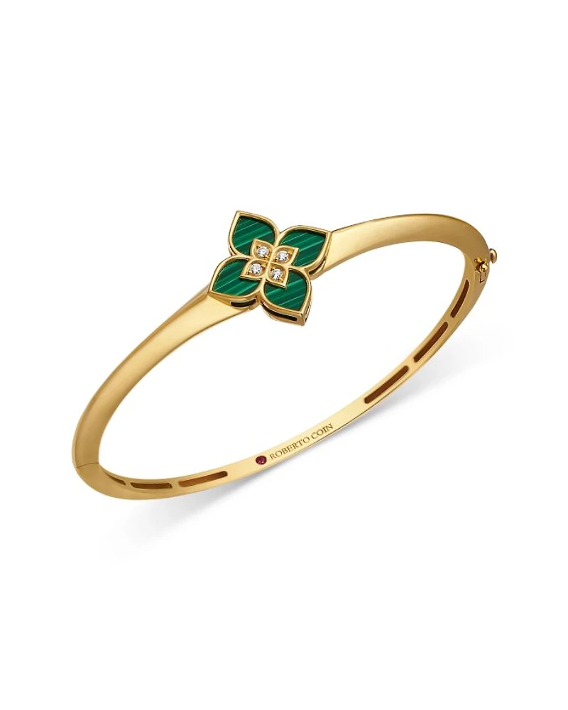 18K Yellow Gold Diamond & Malachite Venetian Princess Bangle Bracelet