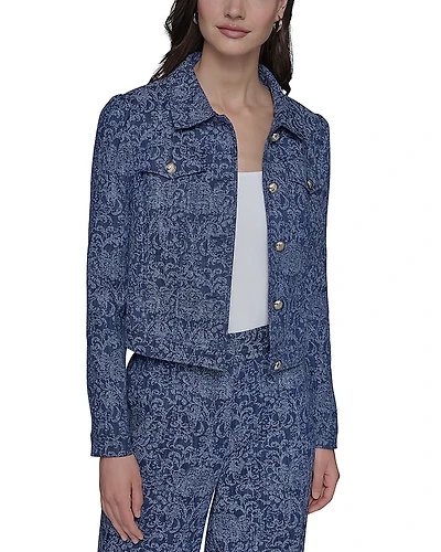 Karl Lagerfeld Paris Cropped Motif Jean Jacket
