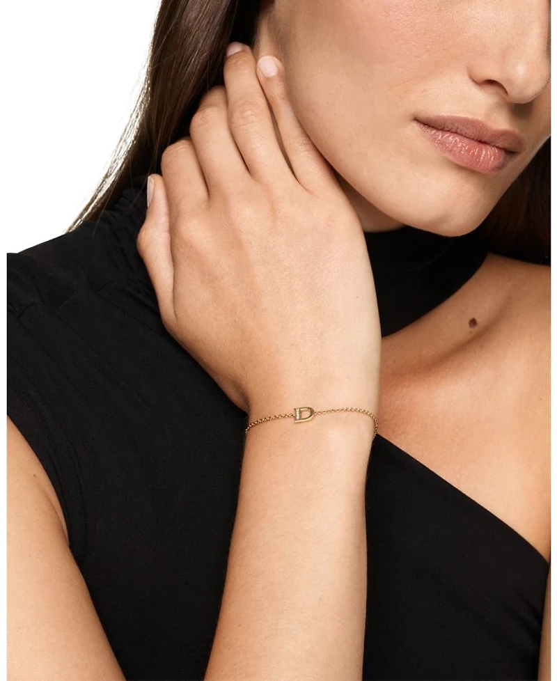 Petite Pavé Initial Chain Bracelet 18K Yellow Gold with Diamond