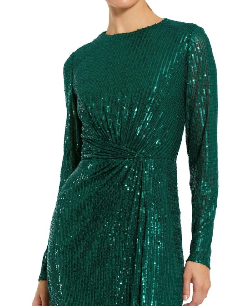 Sequined Long Sleeve Side Knot Gown