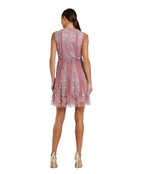 Sleeveless High Neck Embroidered Mini Dress