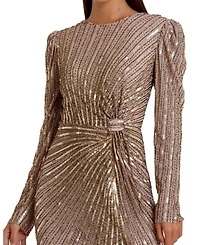 Embellished Puff Sleeve Side Knot Gown