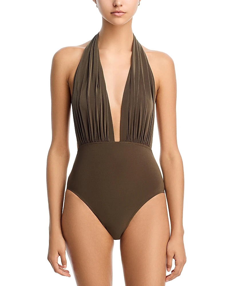 Norma Kamali Halter Low Back One Piece Swimsuit