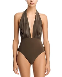 Norma Kamali Halter Low Back One Piece Swimsuit