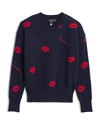 Aqua Girls' Knitted Crewneck Pullover Lip Jacquard Embroidered Cashmere Sweater, Big Kid - Exclusive