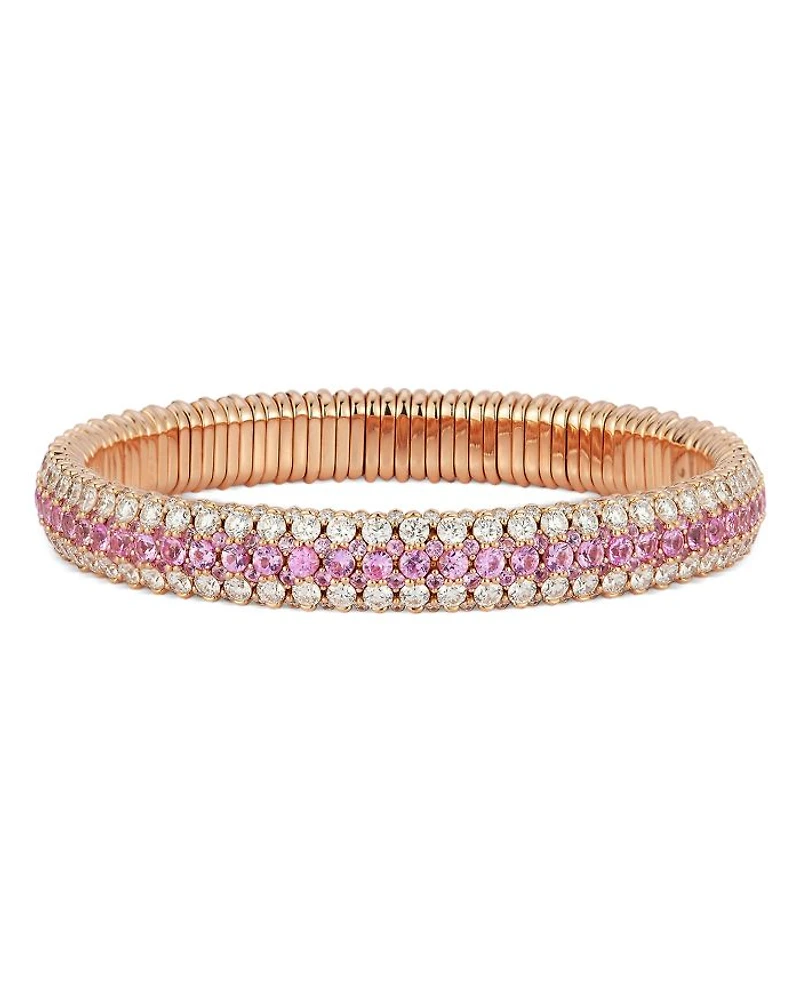 18K Rose Gold Giotto Pink Sapphire & Diamond Multirow Stretch Bracelet