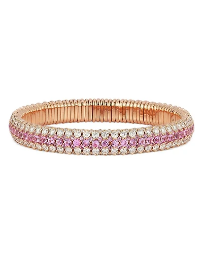 18K Rose Gold Giotto Pink Sapphire & Diamond Multirow Stretch Bracelet