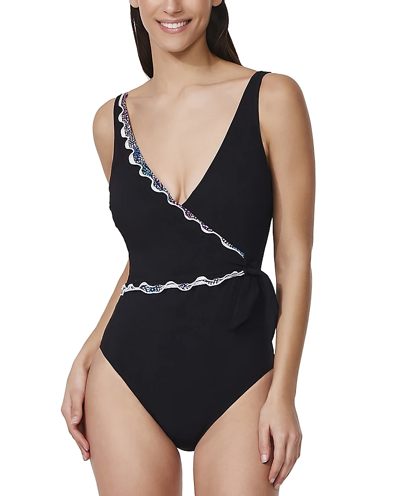 Profile by Gottex Layla Tricolore V Neck Surplice Knot One Piece Swimsuit