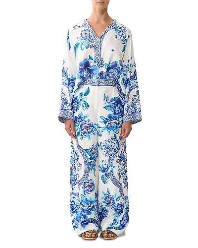 Camilla Silk Beaded Waist Wide Leg Pants