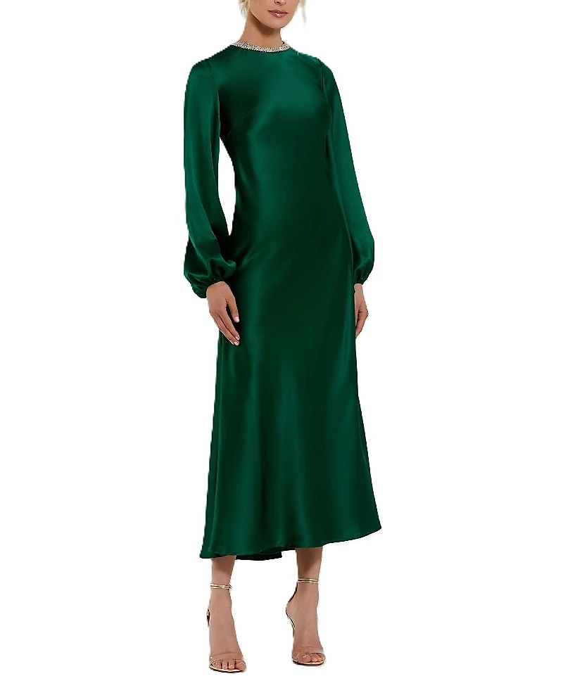 Mac Duggal High Neck Long Sleeve Crystal Detail Dress