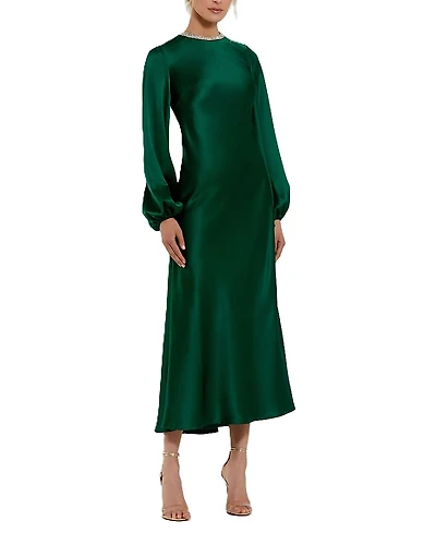 Mac Duggal High Neck Long Sleeve Crystal Detail Dress