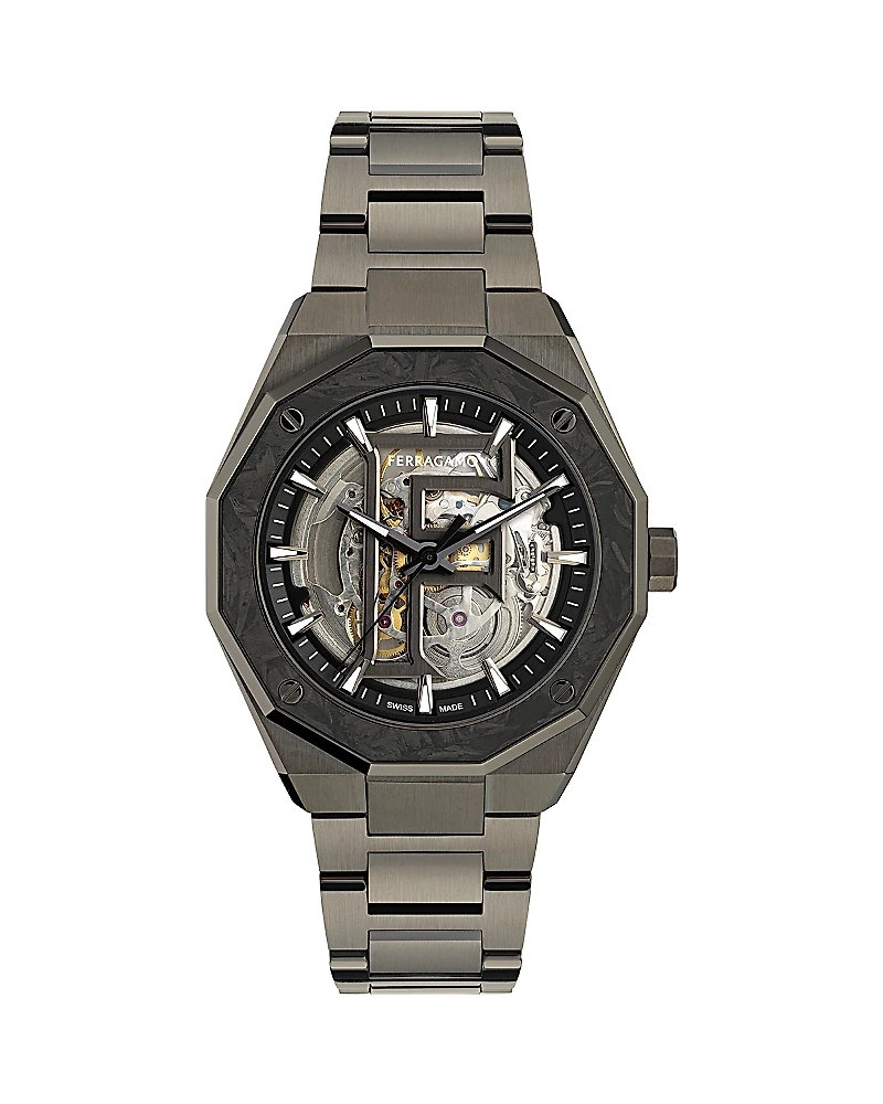 Ferragamo Edge Skeleton Automatic Watch, 42mm