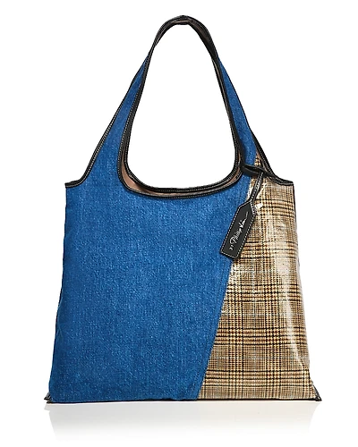 3.1 Phillip Lim Denim Market Tote w/ Plaid