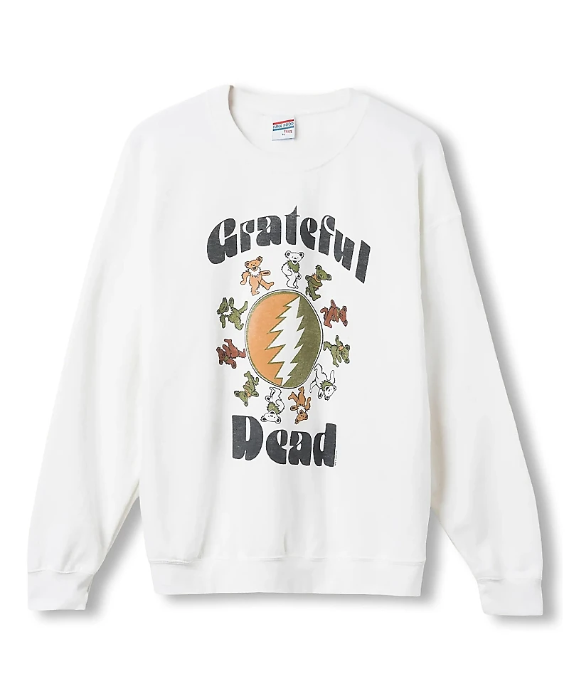 Junk Food Clothing Unisex Grateful Dead Bear Ring Flea Market Crew Fleece Sweatshirts