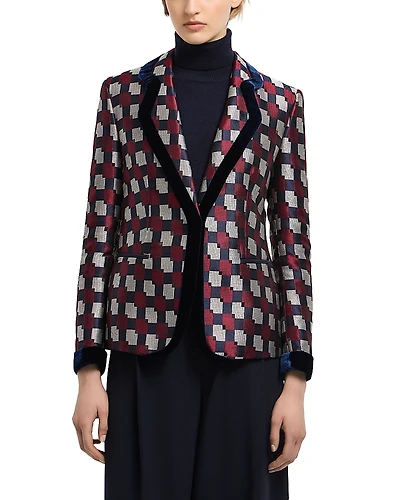 Emporio Armani Geometric Jacquard Velvet Trim Blazer
