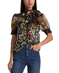 Alice and Olivia Brentley Tie Neck Puff Sleeve Blouse