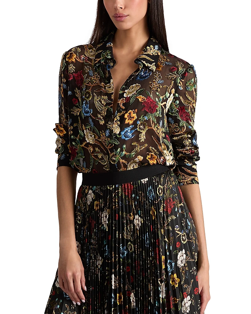 Alice and Olivia Willa Floral Burnout Blouse