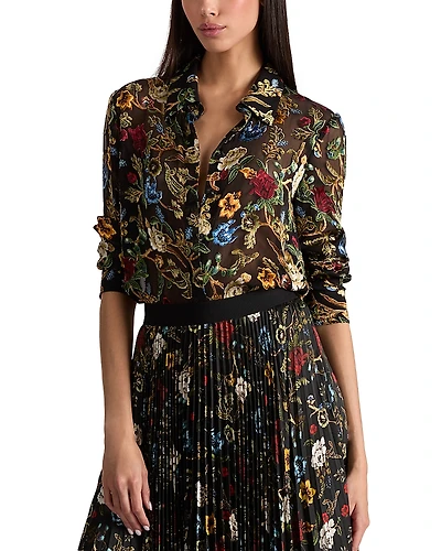 Alice and Olivia Willa Floral Burnout Blouse