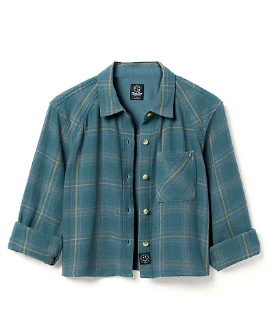 Junk Food Clothing Women's Twill Plaid Crop Shirt