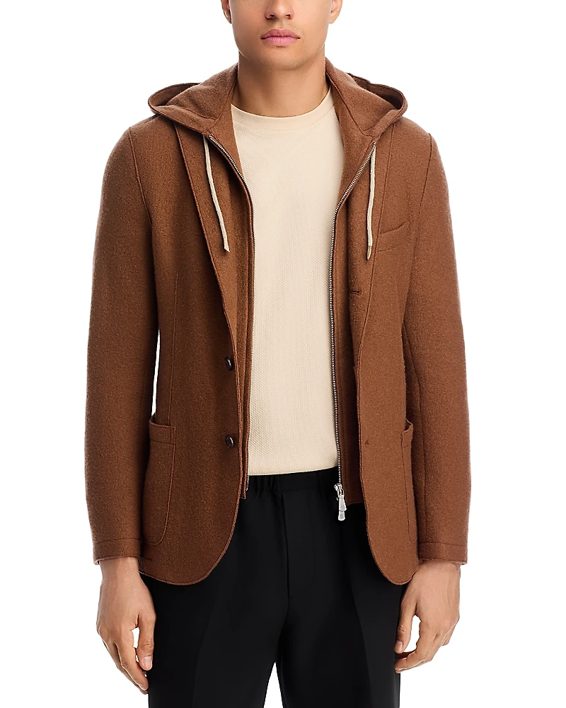 Eleventy Boiled Wool Slim Fit Sport Coat with Removable Full Zip Hoodie