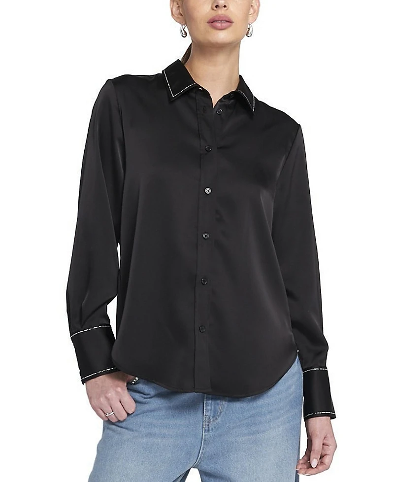 Elle Collection Sparkle Trim Satin Shirt