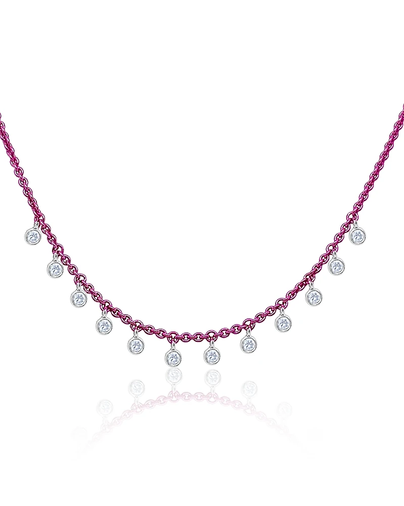 Meira T Pink Rhodium Plated Sterling Silver Diamond Dangle Beaded Necklace, 16-18