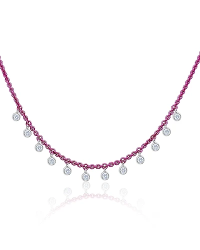 Meira T Pink Rhodium Plated Sterling Silver Diamond Dangle Beaded Necklace, 16-18