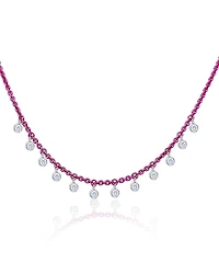 Meira T Pink Rhodium Plated Sterling Silver Diamond Dangle Beaded Necklace, 16-18