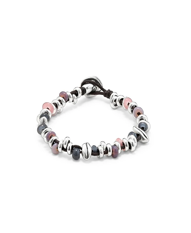 UNOde50 Sterling Silver-Plated Beaded Bracelet with Leather