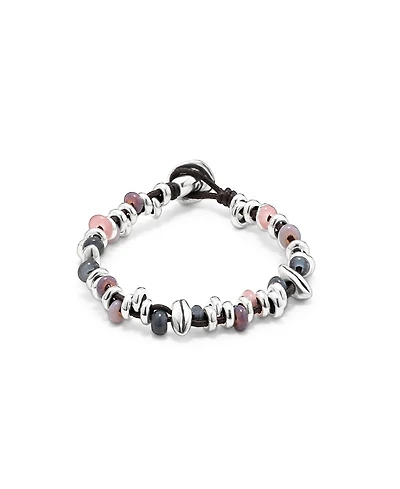 UNOde50 Sterling Silver-Plated Beaded Bracelet with Leather