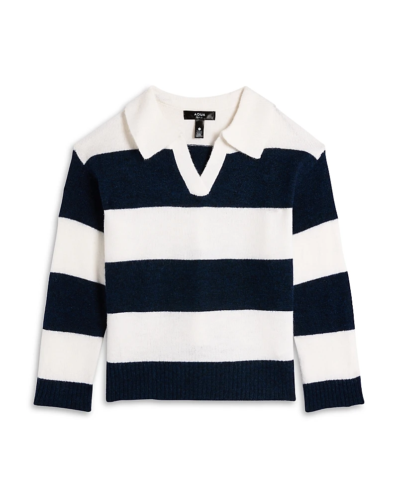 Aqua Girls' Striped Rugby Sweater, Big Kid - Exclusive