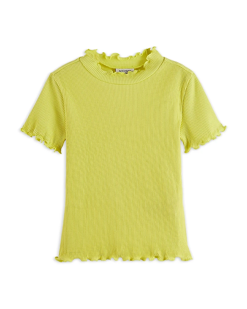Scotch & Soda Girls' Mock Neck Slim Fit Ribbed Short Sleeved Tee - Little Kid, Big Kid
