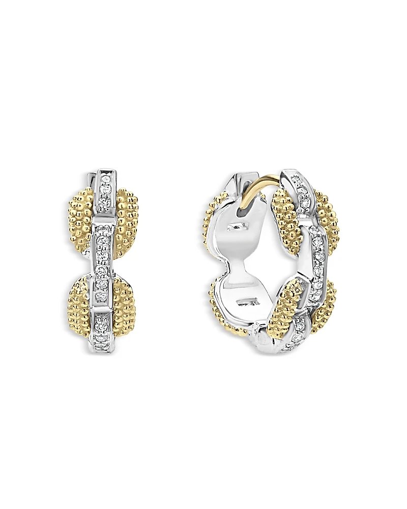 Lagos 18K Yellow Gold & Sterling Silver Caviar Lux Diamond Link Huggie Hoop Earrings - Exclusive