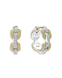 Lagos 18K Yellow Gold & Sterling Silver Caviar Lux Diamond Link Huggie Hoop Earrings - Exclusive