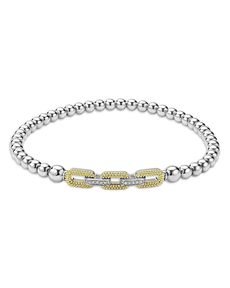 Lagos 18K Yellow Gold & Sterling Silver Caviar Lux Diamond Beaded Stretch Bracelet