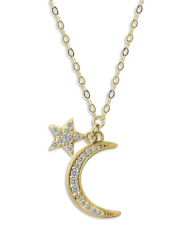 Aqua Pave Cubic Zirconia Moon & Star Charm Necklace