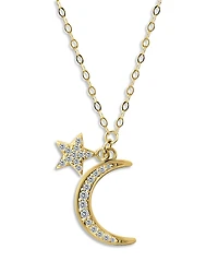 Aqua Pave Cubic Zirconia Moon & Star Charm Necklace